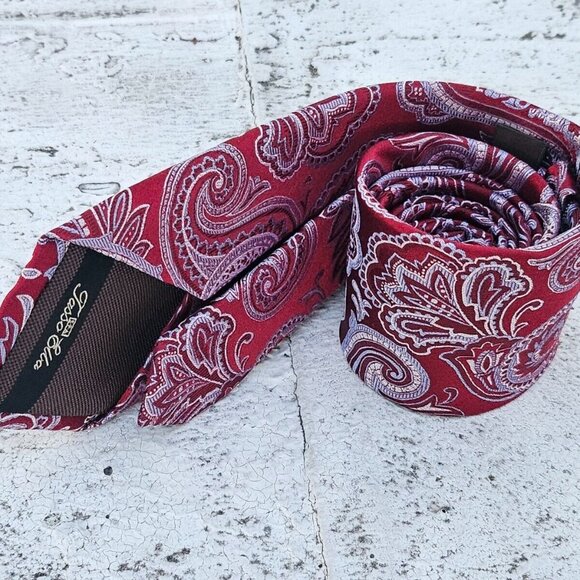 Tasso Elba Men Tie Paisley Jacquard Silk Red Necktie 100% Silk Tie - Picture 4 of 8